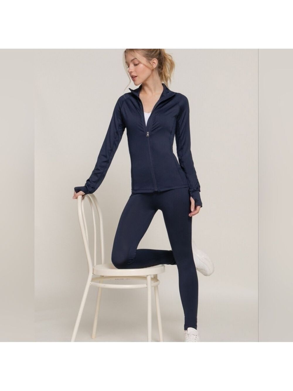 Dark Navy Zip-Up Slim Fit Yoga Jacket Women's Size S-L - Picture 4 of 5